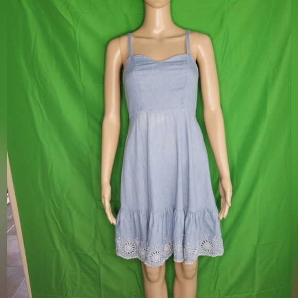 Old Navy Light blue Floral Eyelet Embroidered Trim Stretch Fit and Flare Dress - Picture 9 of 14